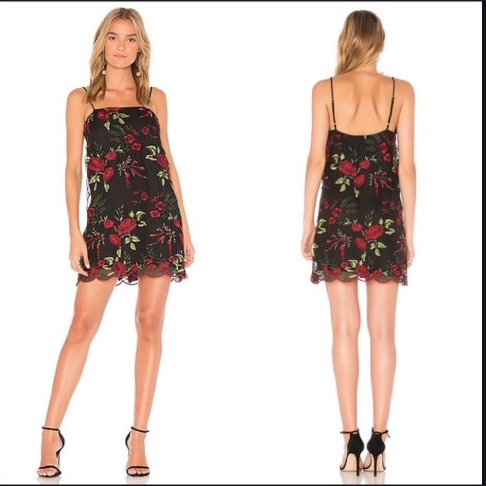 Mumu Black & Red Floral Dress